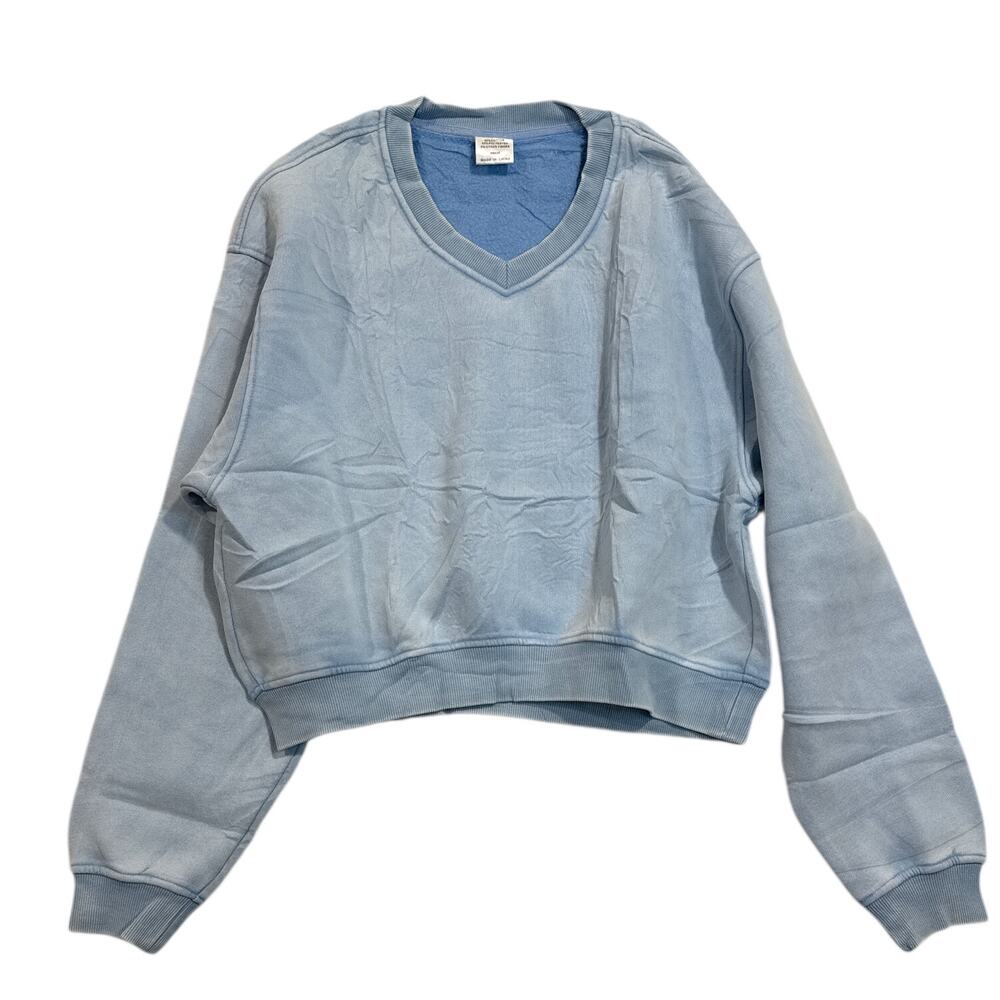 Cropped V-Neck Sweatshirt Women’s Small NEW light pastel Dusty Blue